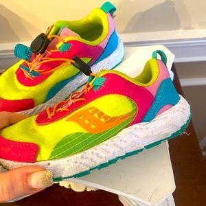 Girls Saucony multi colored tennis shoes. Worn less than 3x. Size 11